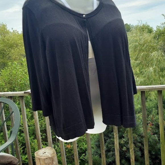 Meera Lane Womens Plus Size 5X Cardigan Single Pearl Button Black Cotton Blend - Picture 2 of 11